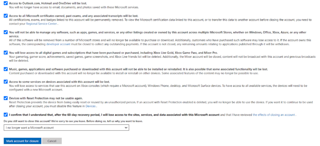 Mark your Microsoft Office365 account for closure 