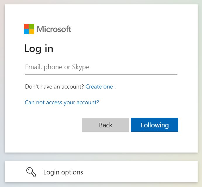 Microsoft log in page