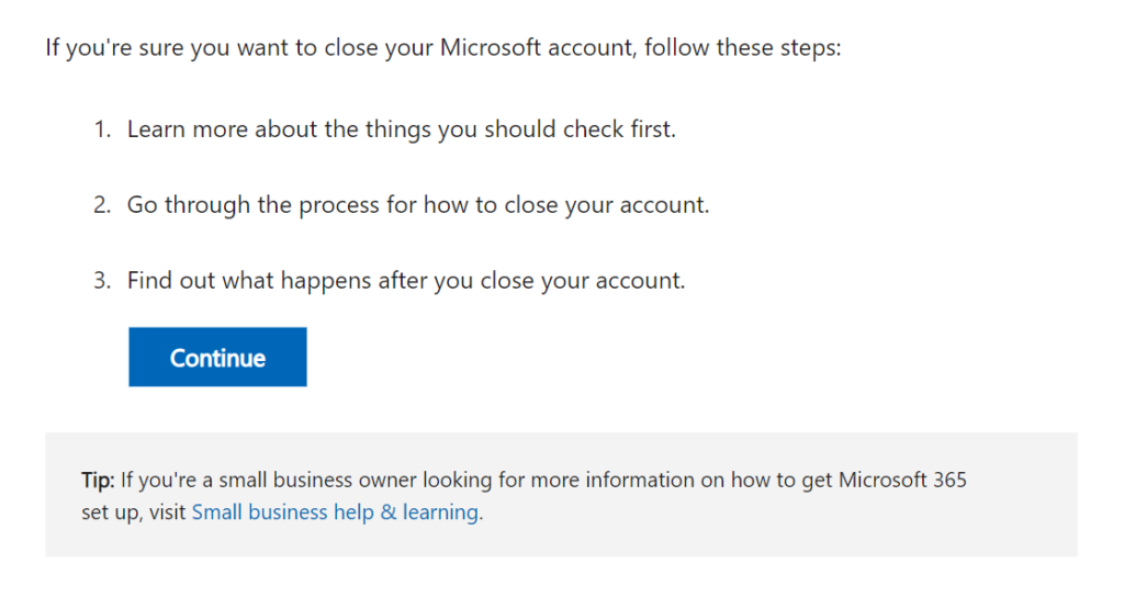 Steps for closing Microsoft account