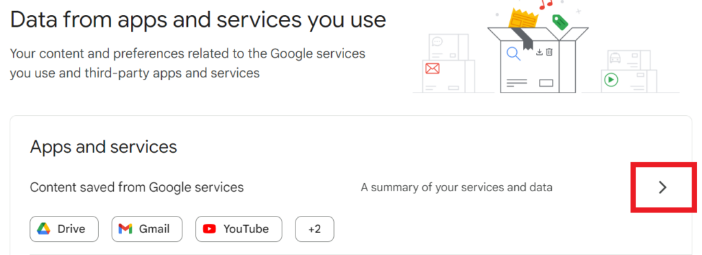 "Apps and services" section on Google Account