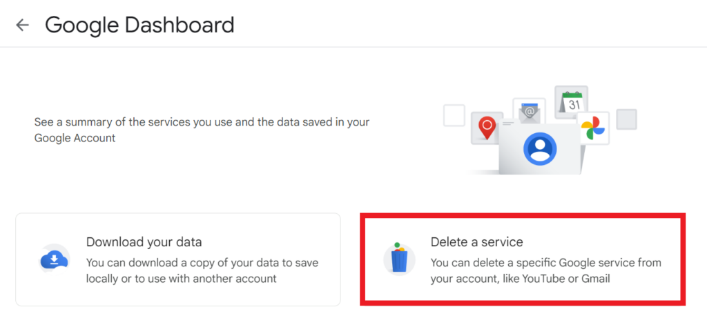 Google Dashboard - "Delete a service" 