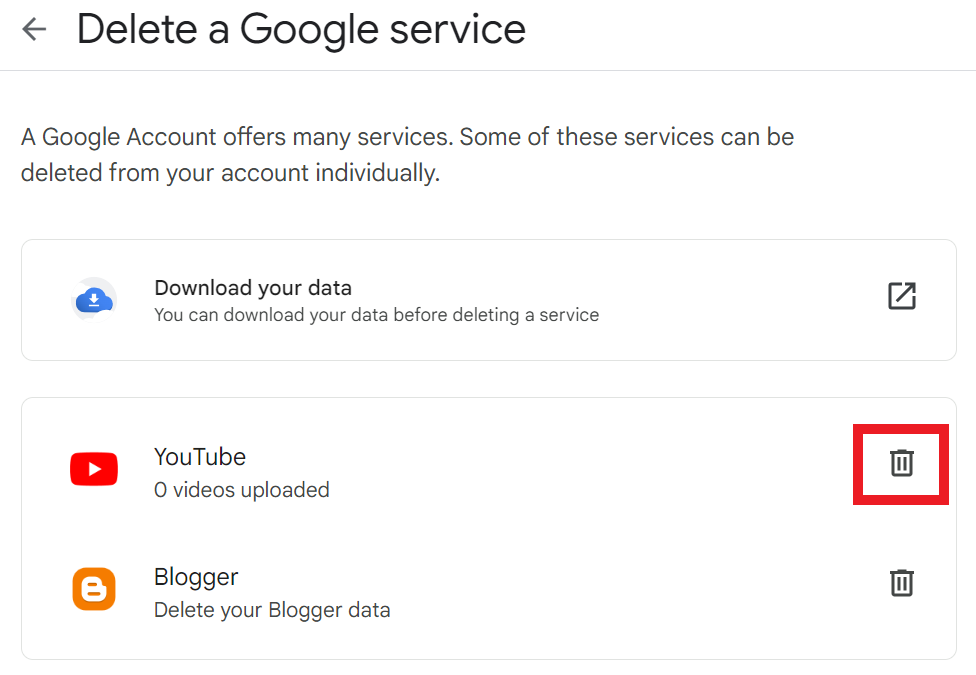 Delete a Google service page 