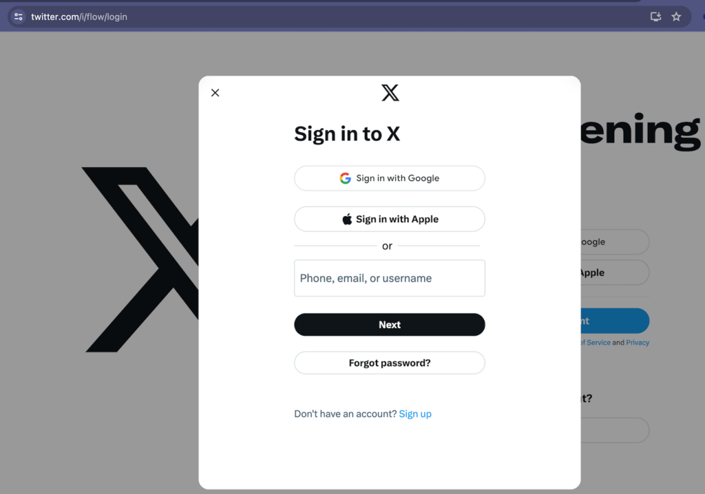 Twitter (X) login 
