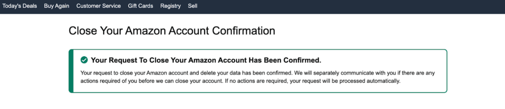 Close your Amazon account confirmation