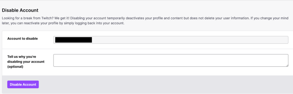 Disable Twitch account page