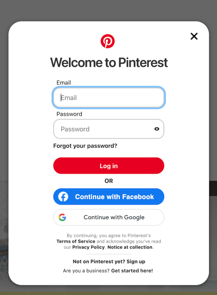 Pinterest login 