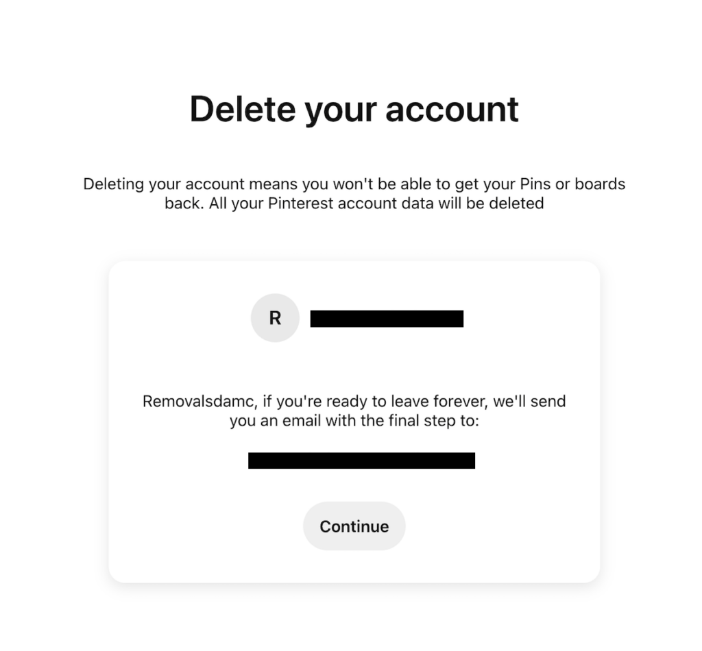 Delete your Pinterest account 