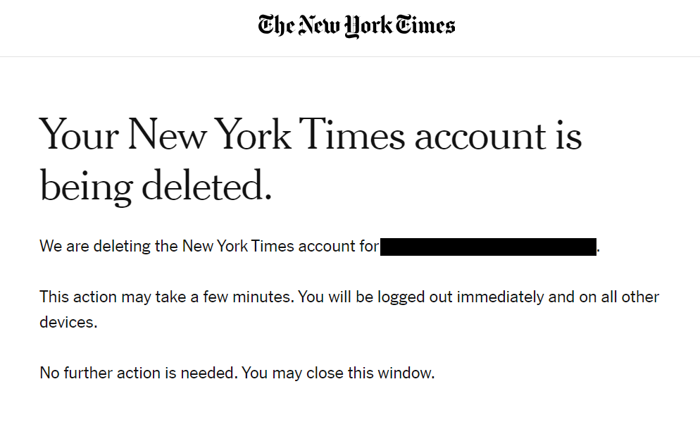 Your New York Times account is being deleted 