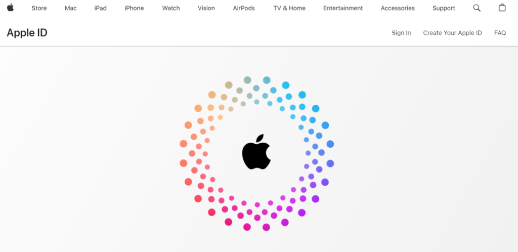 Apple ID website homepage