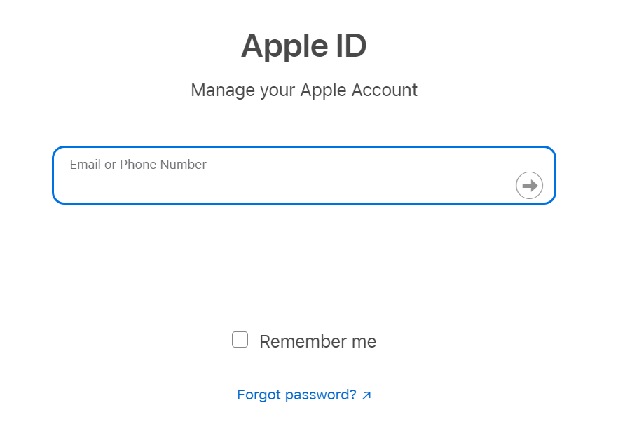 Apple ID sign in page