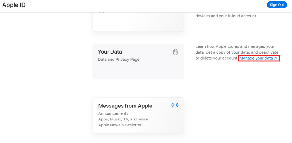 Apple ID Manage your data link