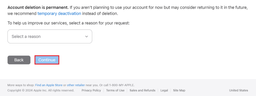Apple ID reason for deletion