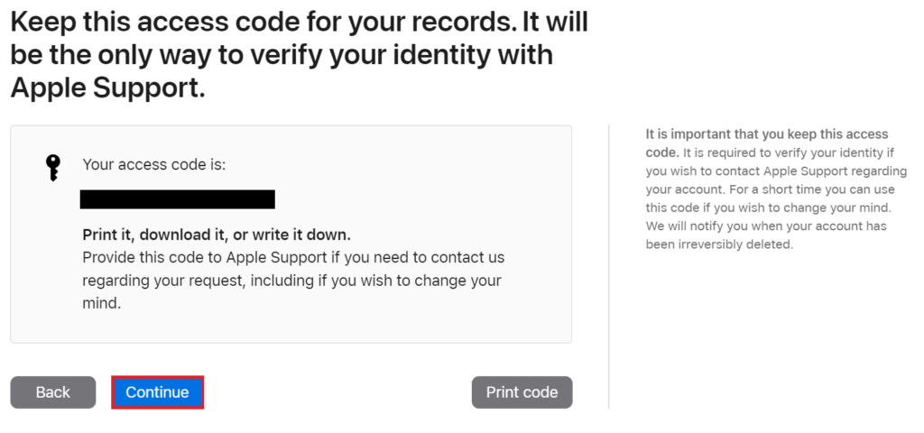 Apple ID access code