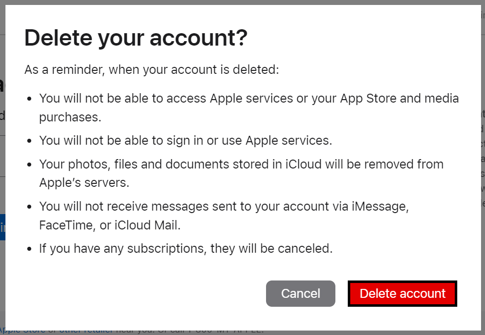 Apple ID - Delete your account? pop up 