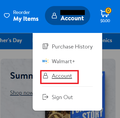 Walmart account button