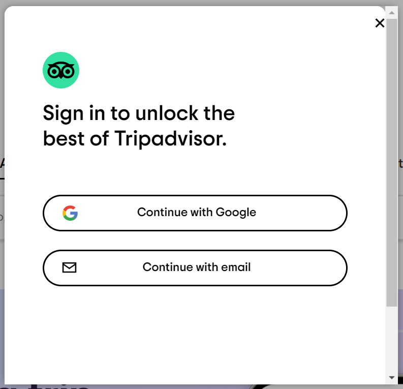 Tripadvisor sign in options
