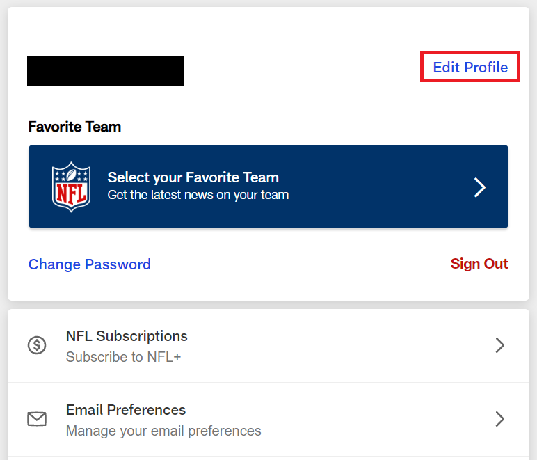 NFL edit profile link