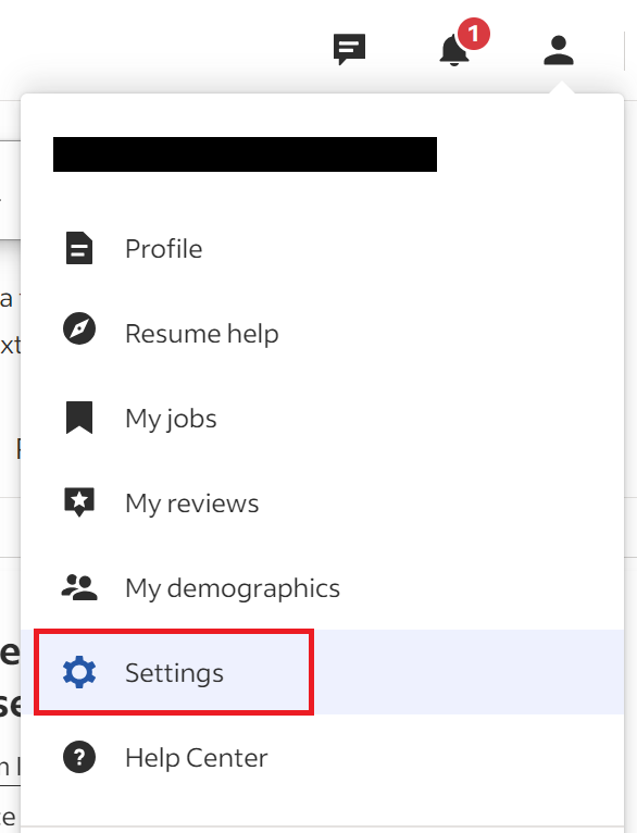 Indeed settings link 
