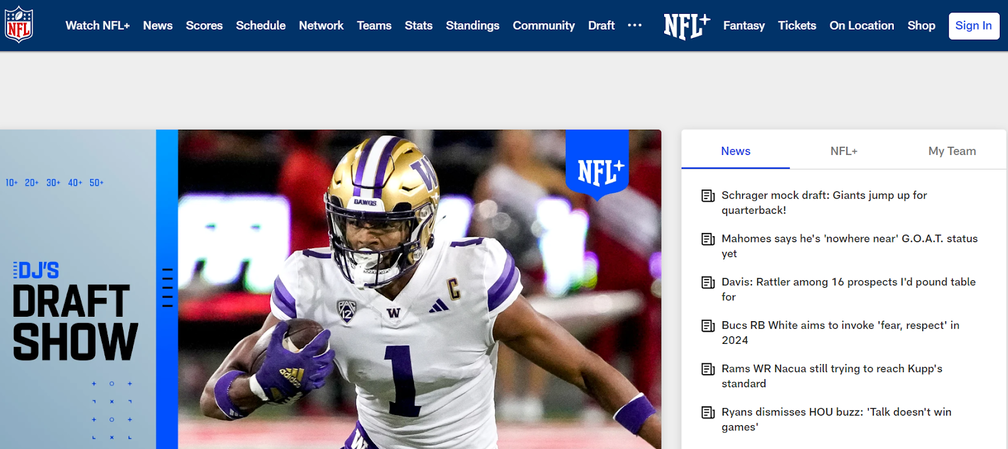 NFL homepage