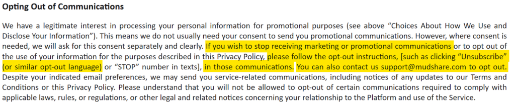 American Exceptionalism privacy policy - opting out of communications