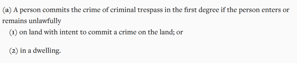 Alaska criminal trespass in the first degree - Alaska Stat. § 11.46.320