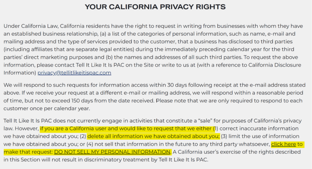 Tell it like it is privacy policy - Your California privacy rights