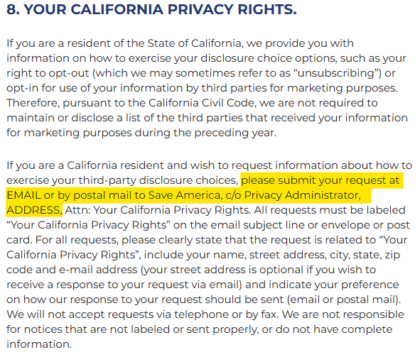 Make America Great Again privacy policy - your California privacy rights 