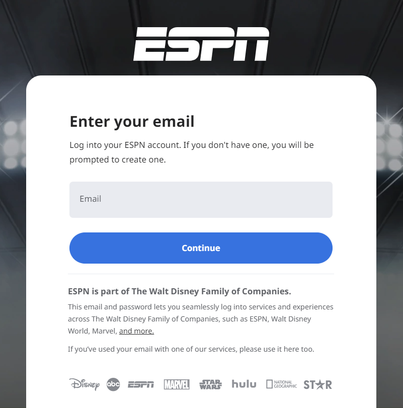 ESPN log in page