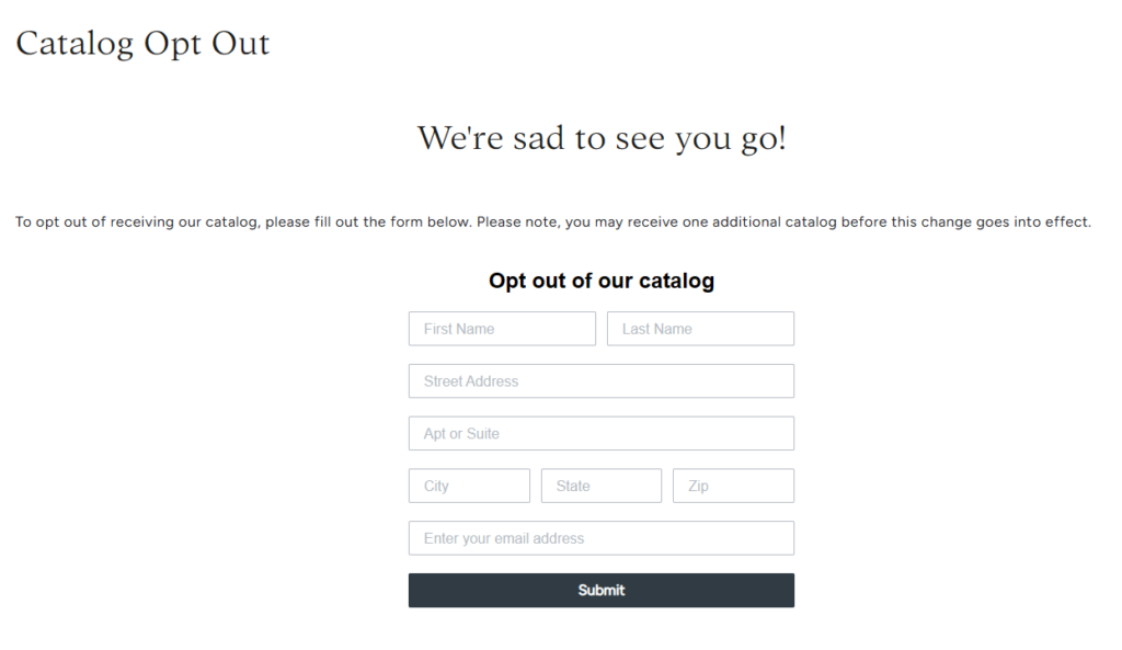 Catalog opt out - we're sad to see you go