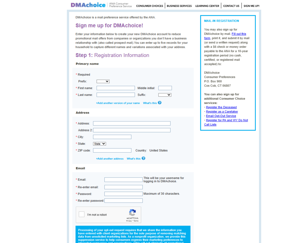 DMA chouse registration form
