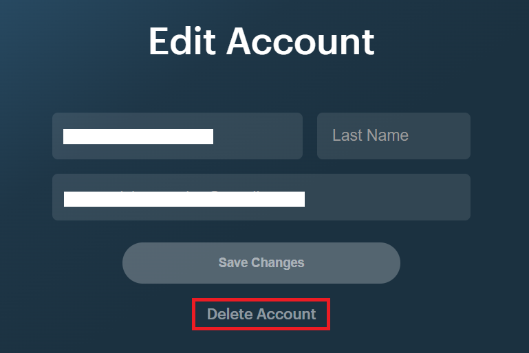 Fox.com edit account and "delete account" button