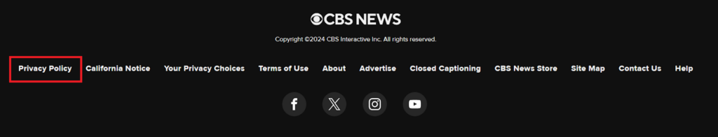 CBS News footer - Privacy Policy link 