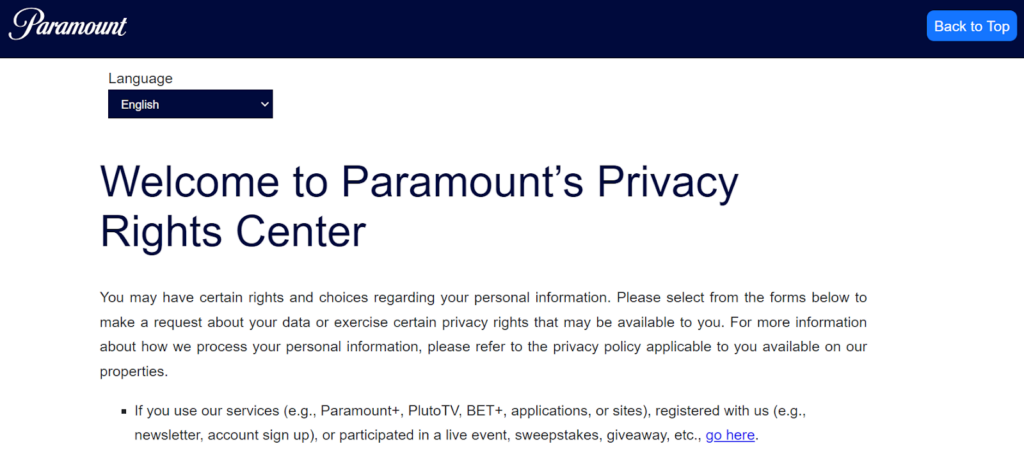 Paramount's Privacy Rights Center