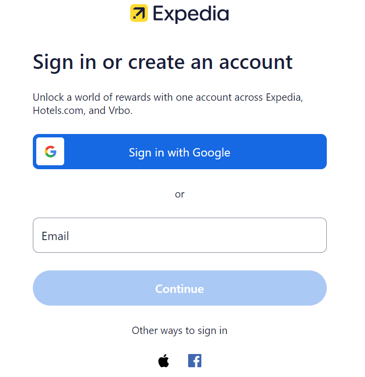 Expedia sign in page