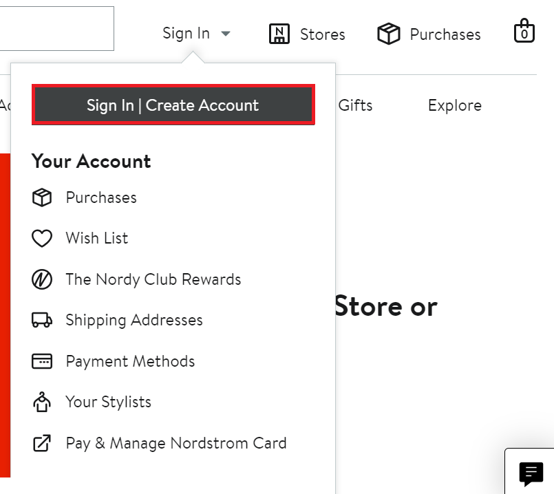 Nordstrom sign in button