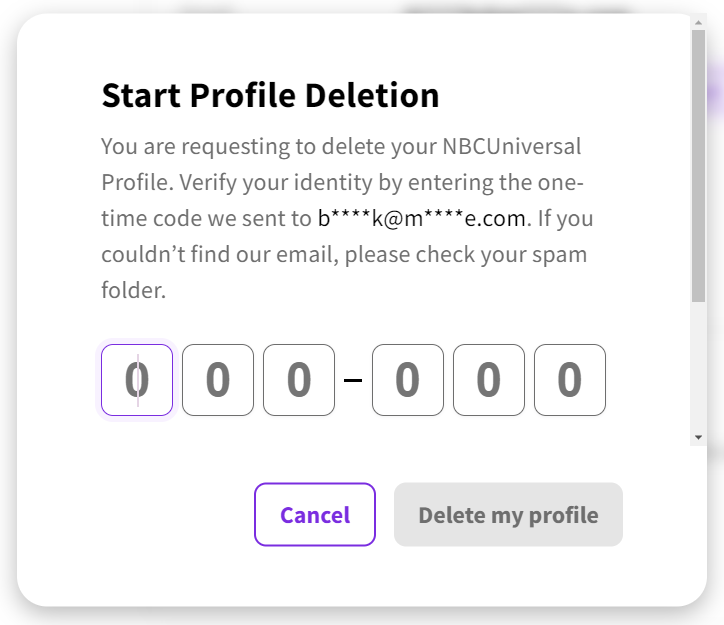 NBC News start profile deletion - email code