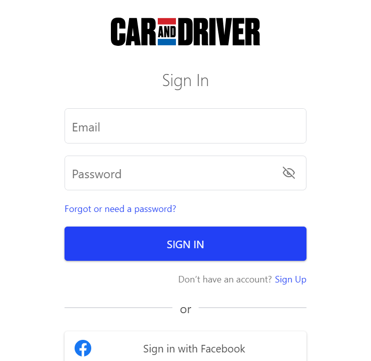 Car and Driver sign in page