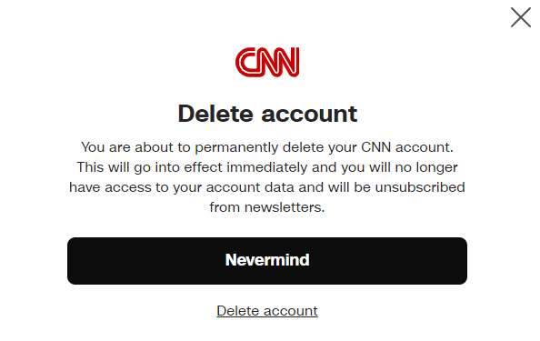 CNN delete account confirmation - delete account button 