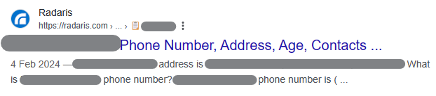 Google search result for someone's address