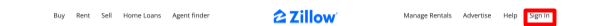 Zillow sign in button 