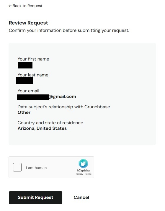 Crunchbase - review your opt-out screen