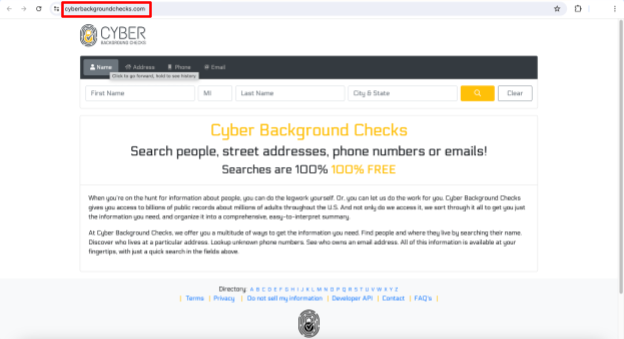 Cyber Background Checks homepage