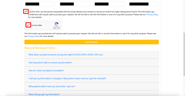 Cyber Background Checks removal form 