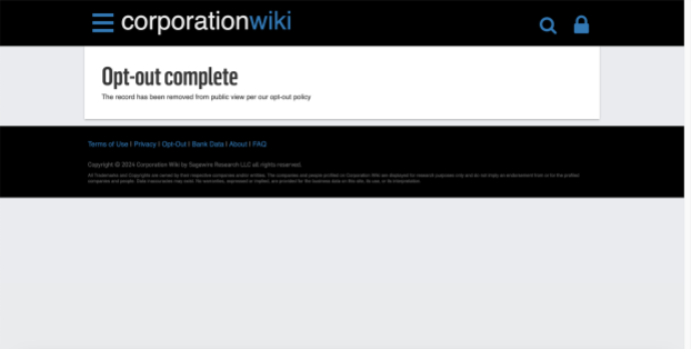 Corporation Wiki opt out complete