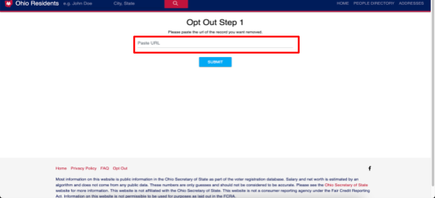 OhioResidentDatabase opt out step 1