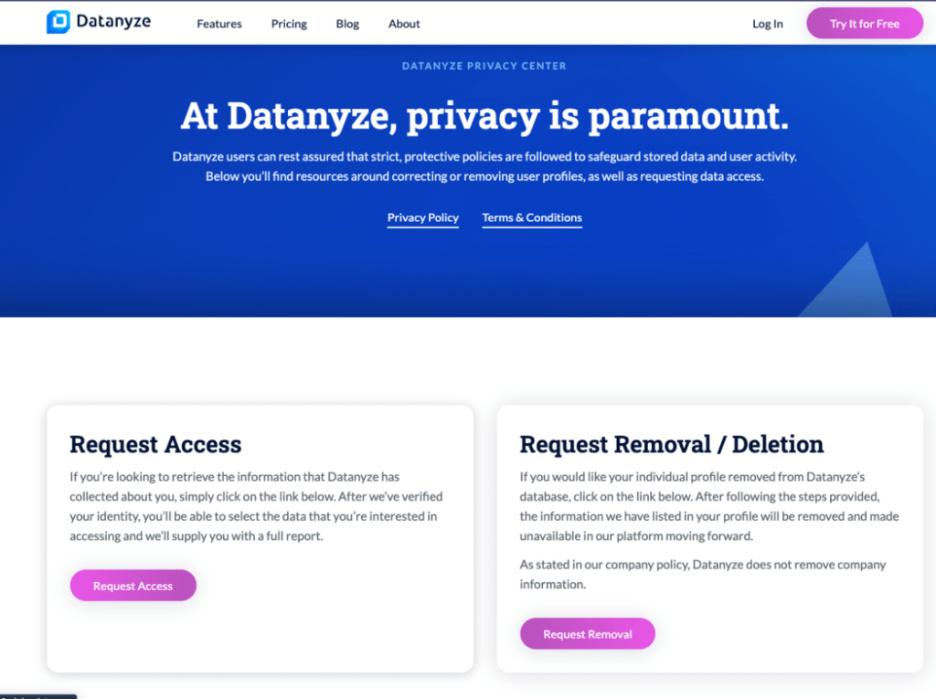 Datanyze privacy page