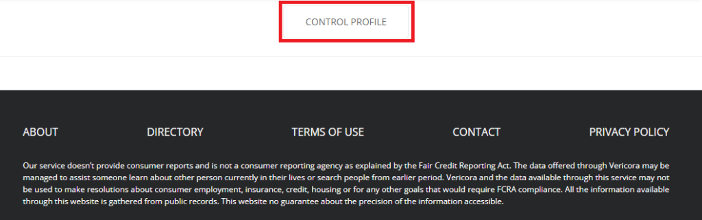 Vericora "Control profile" button