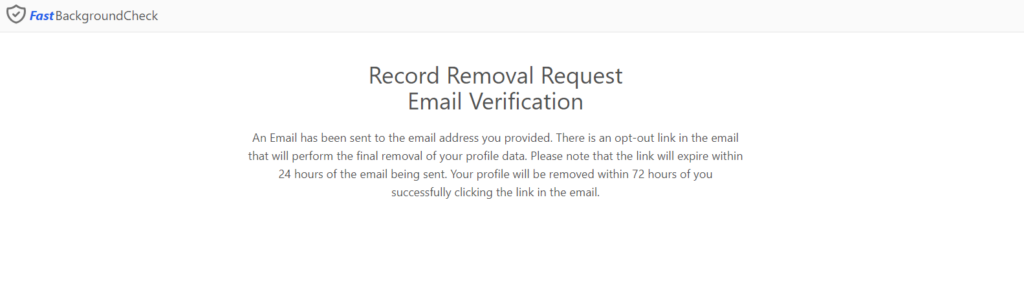 FastBackgroundCheck record removal request email verification