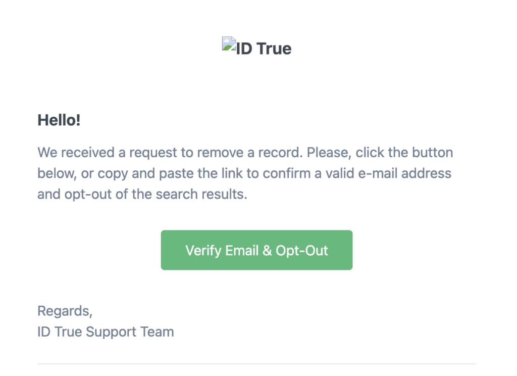 IDTrue email confirmation link
