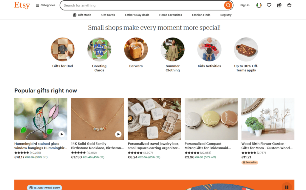 Etsy homepage